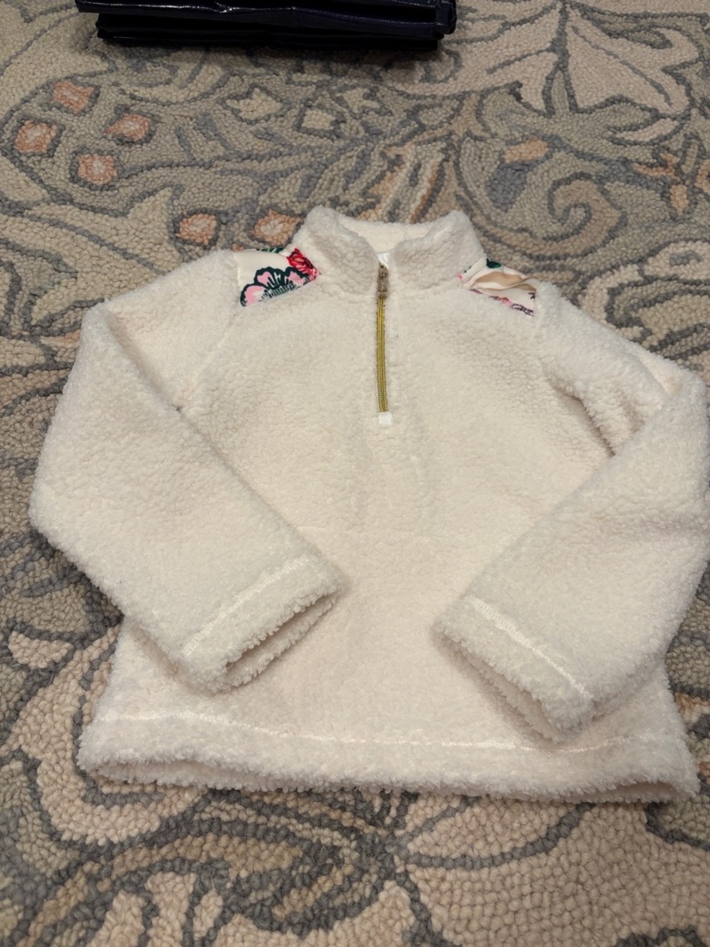 Lilly Pulitzer Cream Sherpa Half-Zip Pullover with Floral Shoulder Panels